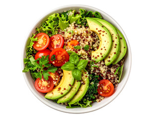 Side View of Quinoa Salad Bowl with Avocado and Tomato, Rustic Style PNG
