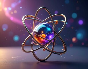 Atom model, glowing, vibrant