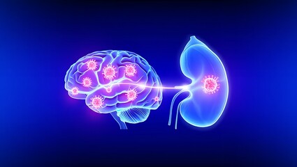 Brain and Kidney Infected with Coronavirus Disease Outbreak and Medical Illustration