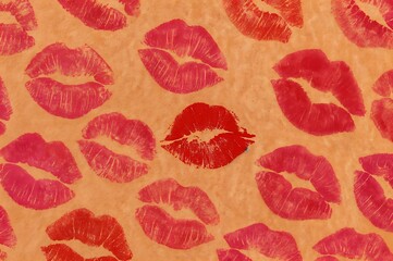 Lip Print Pattern on Orange Background