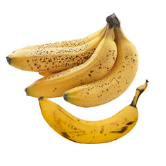 Ripe bananas with brown spots isolated white background