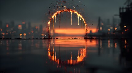 Abstract Dripping Circle at Sunset with cinematic lighting atmospheric depth with cinematic lighting atmospheric depth with cinematic lighting atmospheric depth