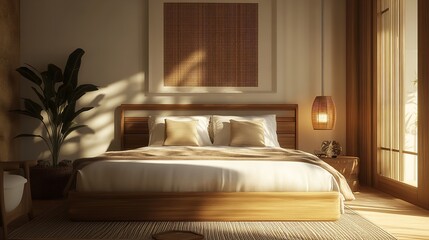 Cozy modern bedroom with natural light and minimalist decor.