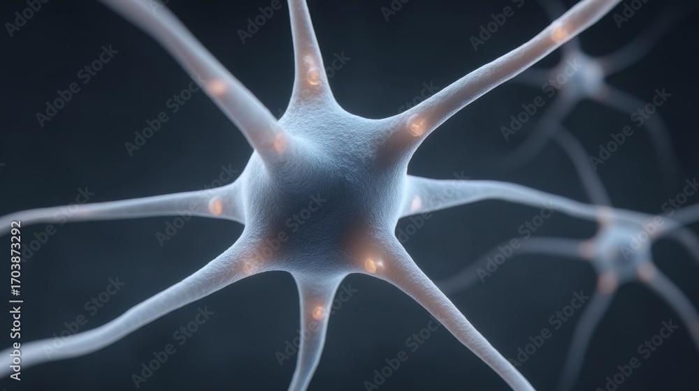 Poster detailed depiction of a neuron network, showcasing synapses and neuronal structures in a captivating