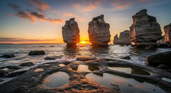 Sunrise over Coastal Rocks.
