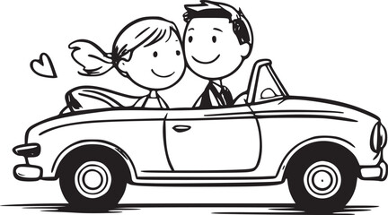 Couple in a Convertible: A whimsical illustration depicts a joyful couple, hand in hand, driving a classic convertible towards their shared future, symbolizing the open road of love and happiness.