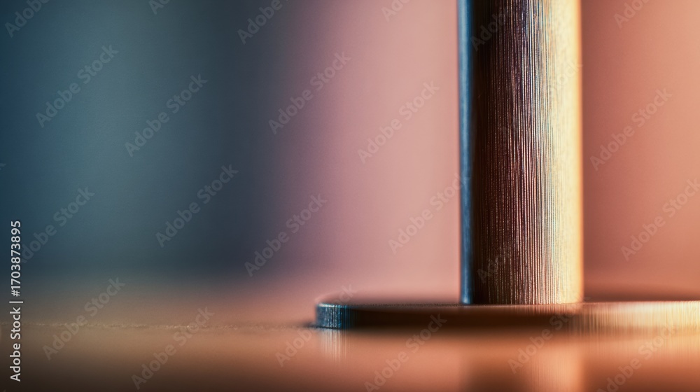 Poster close up view of a metal stand reflecting soft lights in a gradual color transition during a creativ
