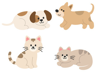Set of vector icons with cute dogs and cats