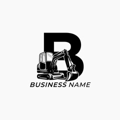 design logo creative letter B and excavator