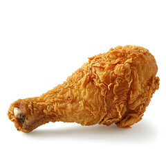 A single piece of crispy fried chicken drumstick isolated on a white background