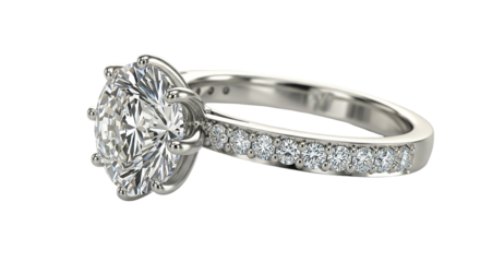 A shimmering diamond engagement ring symbolizing enduring love and commitment with a channel on transparent background