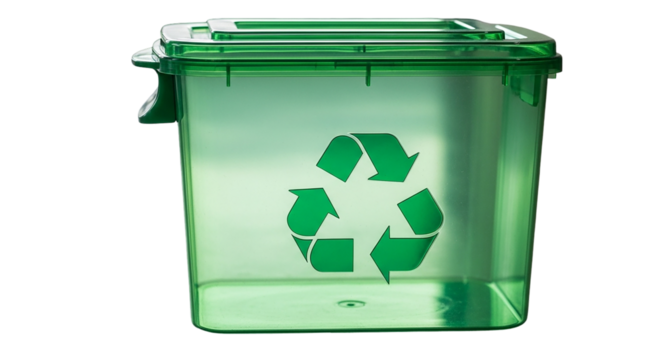 Embracing sustainability A translucent green recycling bin symbolizes our commitment to on transparent background