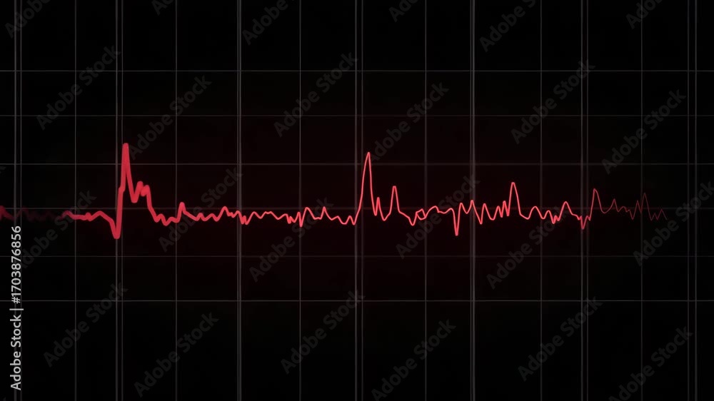 Poster animation of red graph on white grid on black background concept as animation of a red graph on a wh