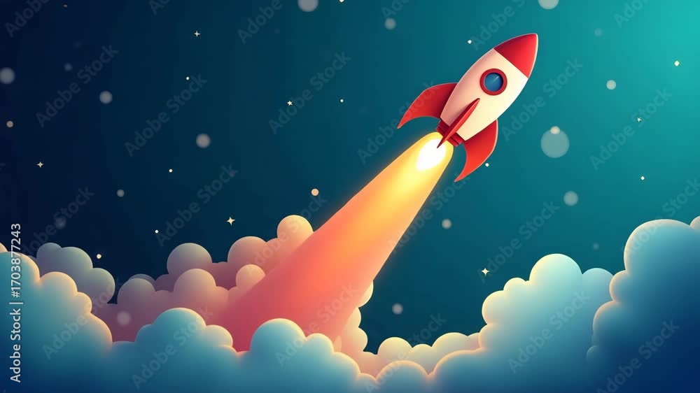 Poster embarking on a business journey of a rocket icon accelerate towards our goals rapid startup momentum