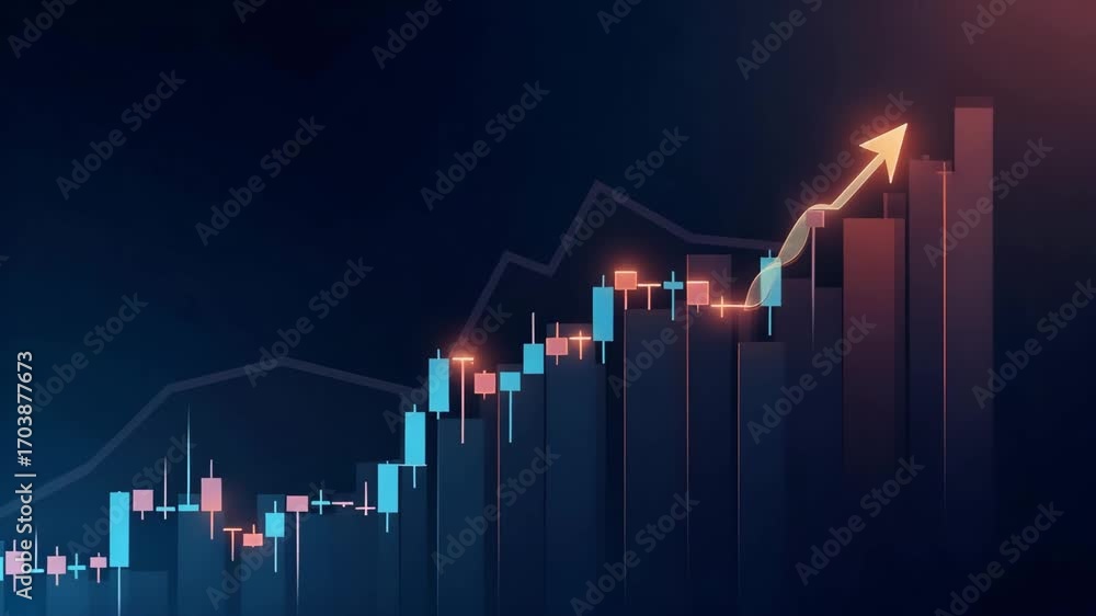 Poster candle stick graph chart: vector illustration of stock market investment & trading data with bullish