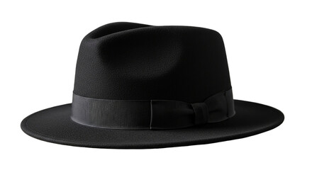 A mysterious black fedora casts a long shadow evoking classic film noir and smoky jazz clubs on transparent background