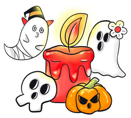 halloween pumpkin  cat autumn holiday, illustration, cartoon ghost, out line, sticker