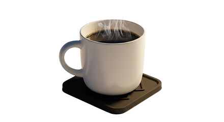 A steaming cup of dark roast coffee rests a moment of warmth and comfort in the stillness of on transparent background