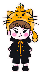 halloween pumpkin  cat autumn holiday, illustration, cartoon ghost, out line, sticker