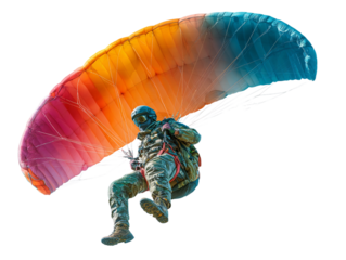  Back side flying on a paraglider isolated on white background