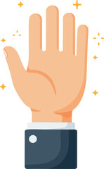 Hand in a suit raising its palm in a welcoming gesture or high five
