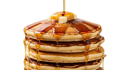 A tempting stack of golden pancakes drizzled with warm maple syrup and melting butter a sweet on transparent background