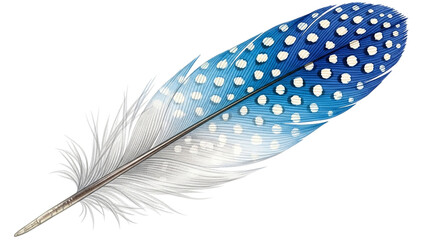 A delicate blue spotted feather evoking freedom and dreams against a deep boundless sky with on transparent background