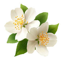 Obraz premium Two delicate white flowers with vibrant green leaves, detailed illustration