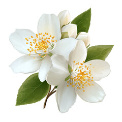 Obraz premium Delicate white jasmine flowers, lush green leaves, and buds