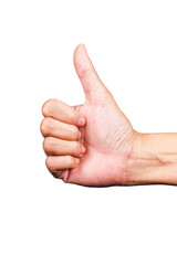 thumb up hand gesture or finger gesture, hand sign isolated on transparent background