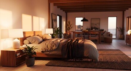 Cozy Bedroom styled in open plan living modern rustic