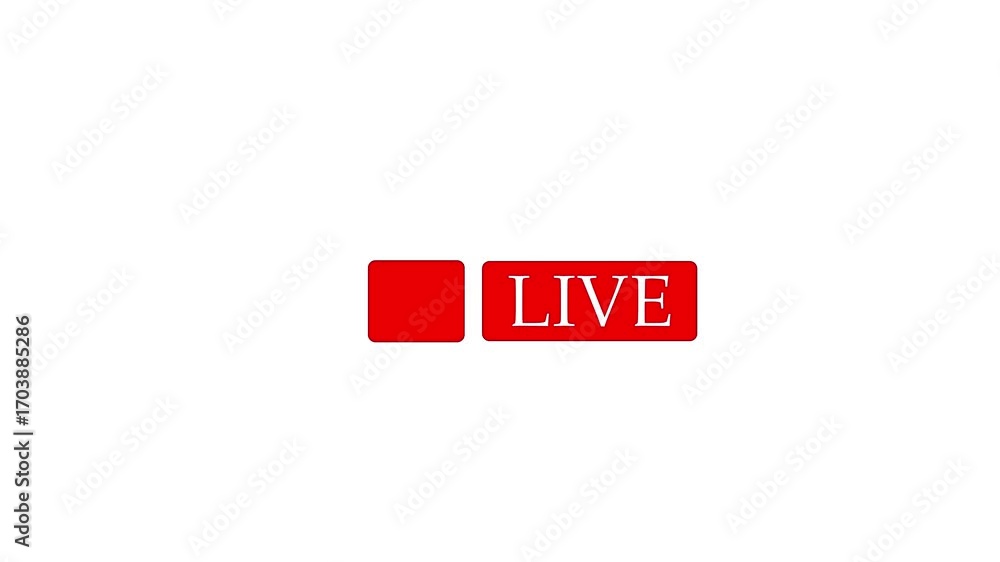 Poster red and white live streaming icon with a white circle inside a red square and the word live