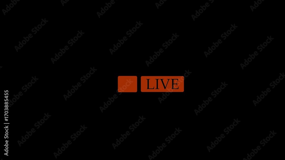 Poster orange live broadcast button with black circle indicator on black background