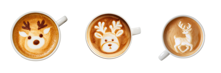 Creating festive christmas latte art with reindeer in a cozy setting for holiday cheer