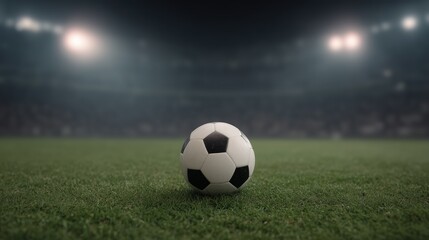 Fototapeta premium Soccer ball on the field in a stadium at night