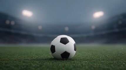Naklejka premium Soccer ball on the field in a stadium at night