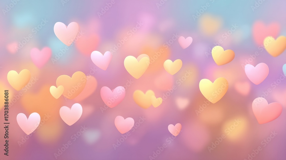 Poster soft and dreamy heart shapes on a colorful gradient background for romantic and sweet designs in var