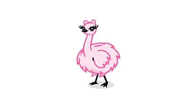Pink ostrich cartoon illustration
