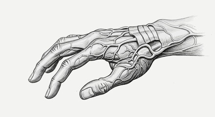 Anatomical study of the human hand showing veins and tendons. Vector Illustrations. EPS Editable