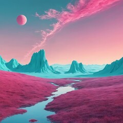 beautiful landscape with mountains and lake