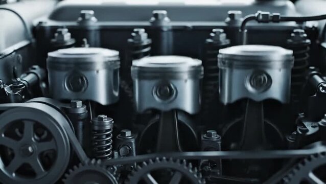 Detailed view of a powerful internal combustion engine, showcasing precision-engineered pistons and intricate mechanical gears for optimal performance