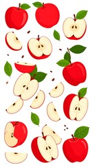 Red apples, slices and leaves