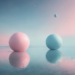 3d illustration of abstract background with balls and geometric shapes.