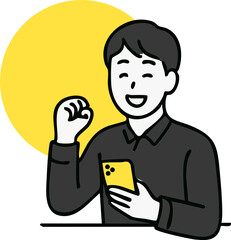 illustration of man holding a mobile smart phone