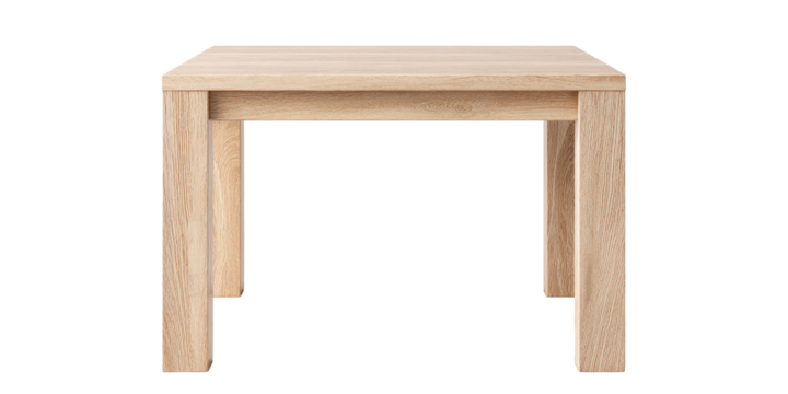 Light-colored wooden square table with simple, straight legs