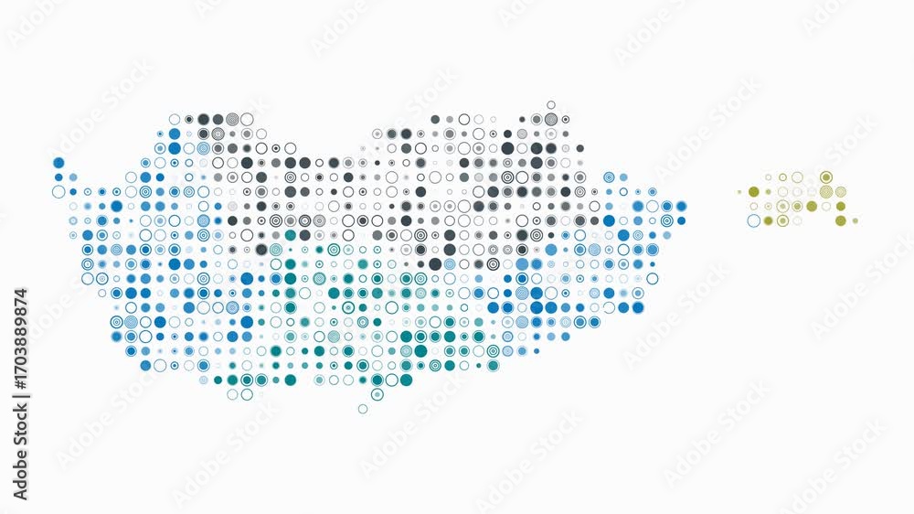 Poster cyprus map animation. shape of the country with pulsating colored dots. small size circle blocks. di