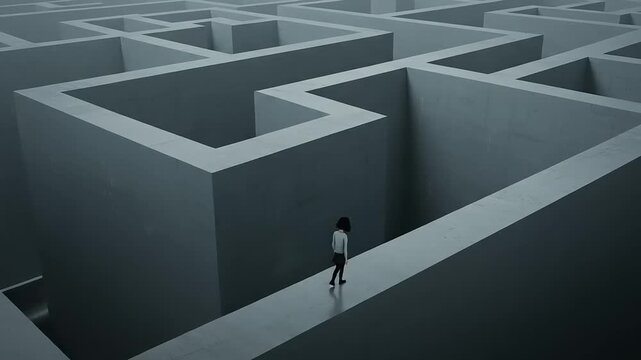 Person navigating a complex maze structure alone