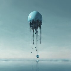 a drop of liquid floating in the water