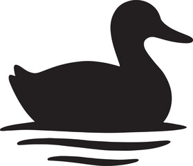 Duck silhouette in water, calm bird vector, peaceful aquatic animal illustration design.