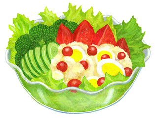 野菜サラダのイラスト ‐ ガラスのボウル